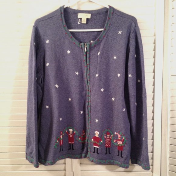 Appleseed's Sweaters Appleseeds Petite Pxl Blue Embroidered Cotton